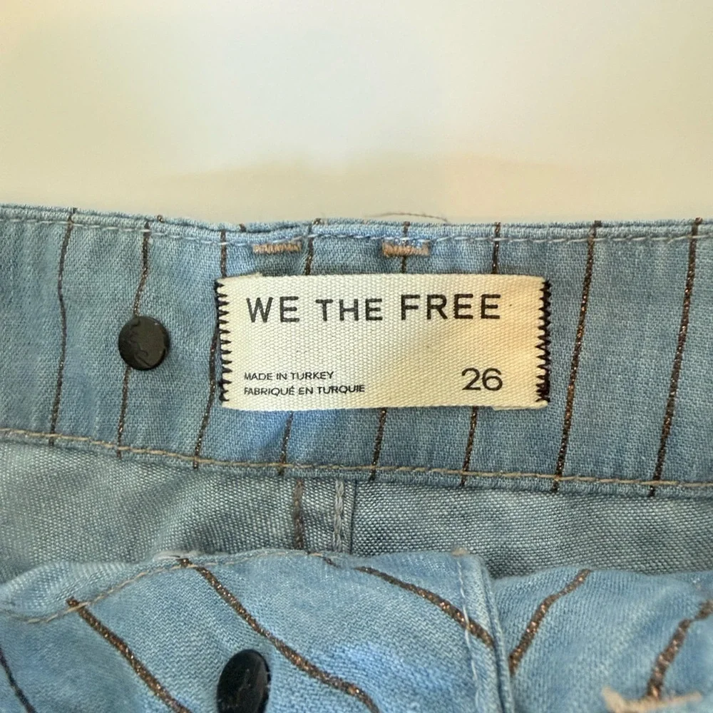 Free People We The Free Don't Wait Up Pinstripe Boyfriend Jeans, Blue | 26 - Picture 8 of 11